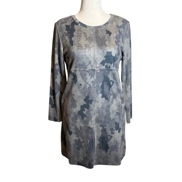 Joh dress faux suede neutral abstract print long sleeve with pockets Sz Med - Picture 1 of 7